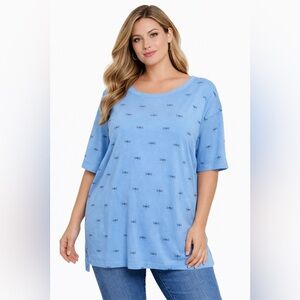 CROFT & BARROW Womens T-shirt Dragonfly Blue 100% Cotton Short‎ Sleeve Large